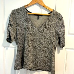 WHBM black and cream v-neck top